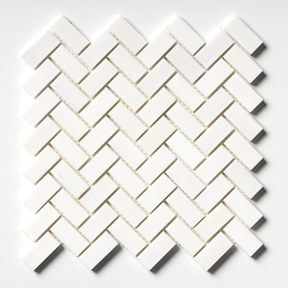 Snow White Cilalı Balıksırtı Mozaik 25×50 mm Mermer Mozaik