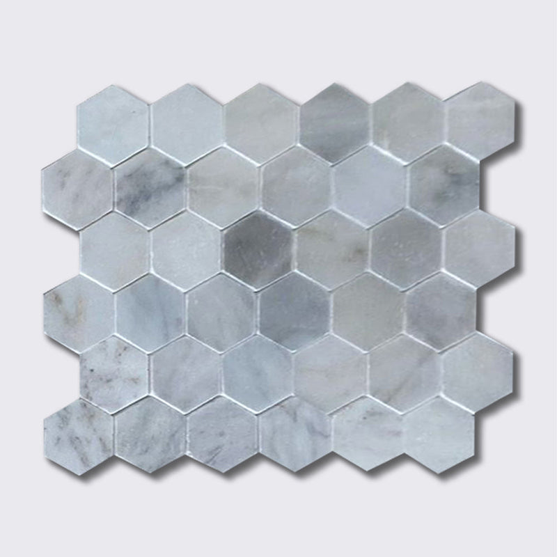 Carrara Standart Pahlı Parlak Altıgen Mermer Karosu 50 MM