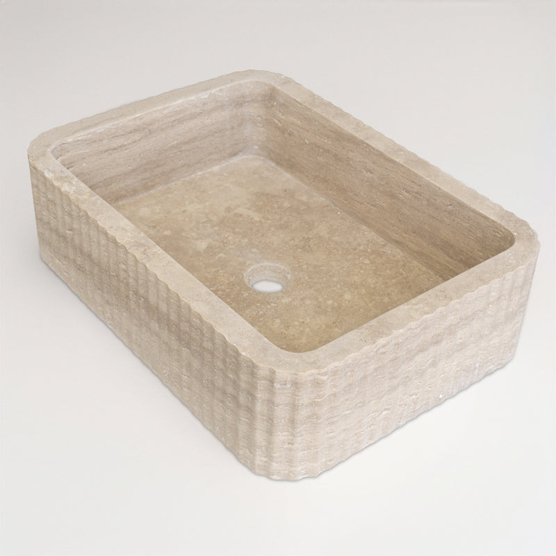 Avorio Cilalı Dolgulu Traverten Lucca Lavabo 40×55×15 cm - Görsel 3