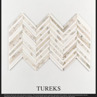 Chevron İnce Calacatta Yeşil–Kar Beyazı Honlu 25,4×33×1 cm